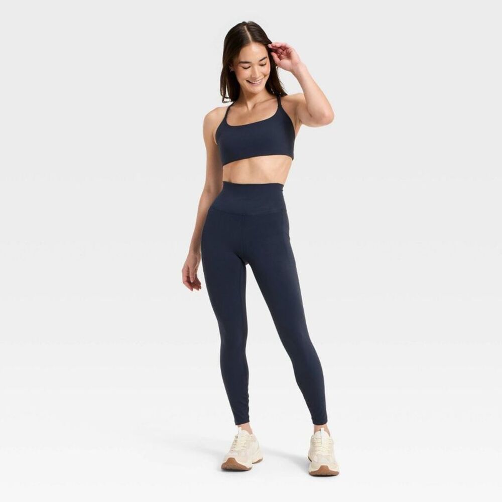 All In Motion - Women's Super Flex High-Rise 7/8 Pocketed Leggings Navy Blue - Picture 3 of 4